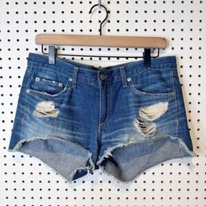 Rag & Bone | The Cut Off Denim Jean Shorts Raw Hem Distressed Freeport Wash 28